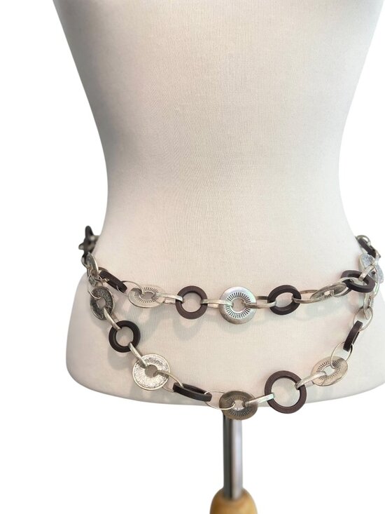 Accessories - Silver & balck, dark brown Circle Link Adjustable Chain Belt heavy metal brown